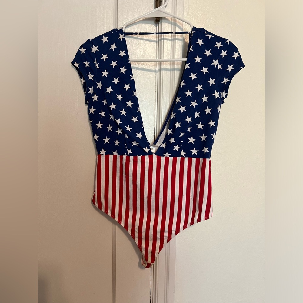 American Apparel brand Size M American flag Bodysuit thong